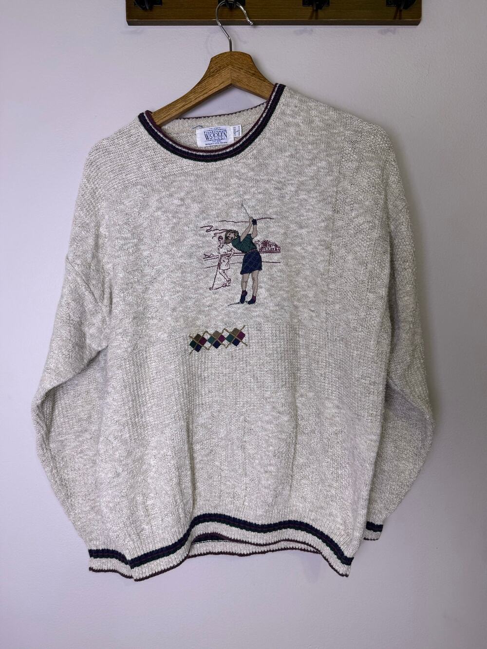 Frankenmuth Woolen Mill Vintage USA Golf Sweater Women’s Large Embroidered
